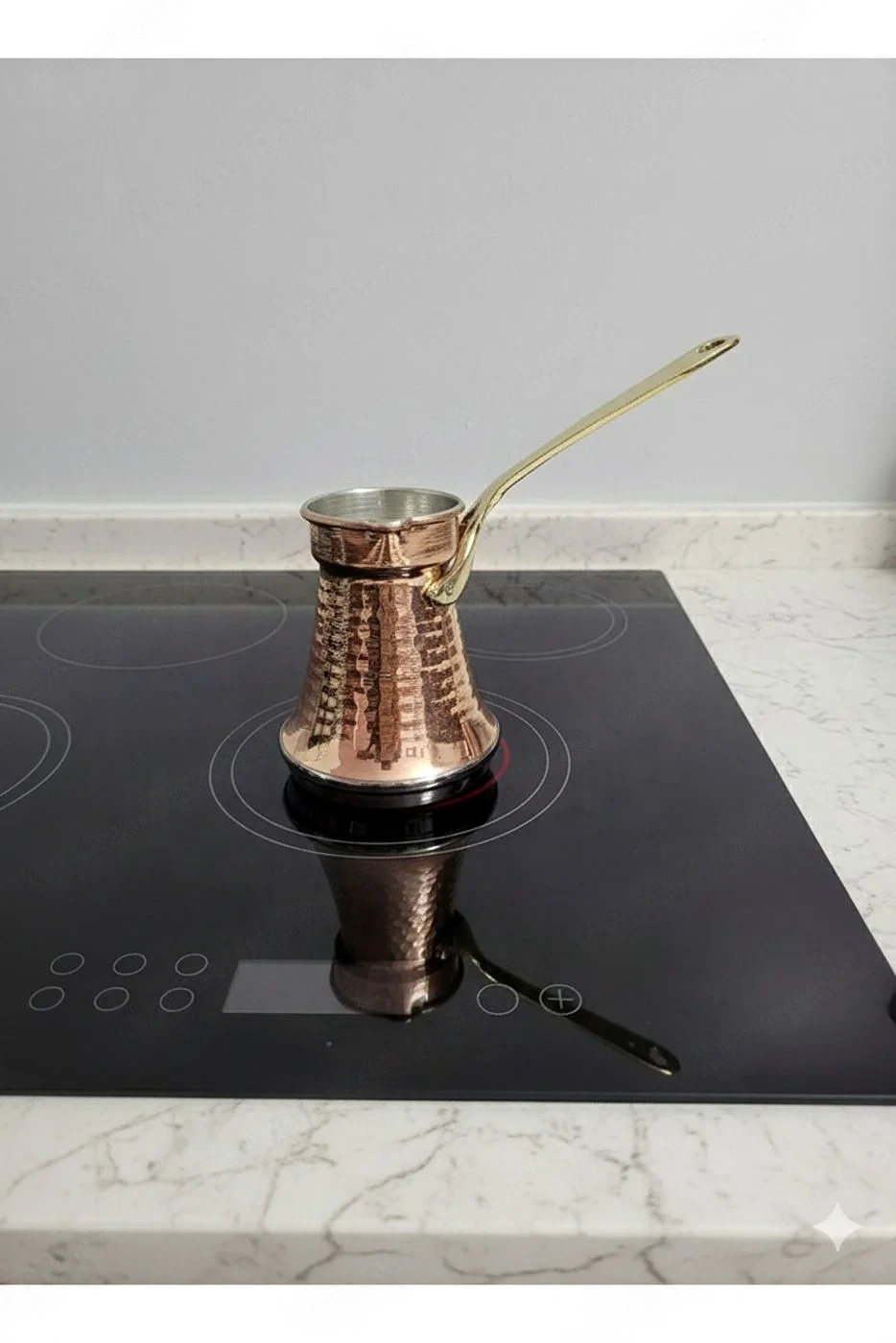 Armoni Bakır Cezve İndiksiyon Taban, Pirinç Kulp, Geniş Taban 4 Kişilik