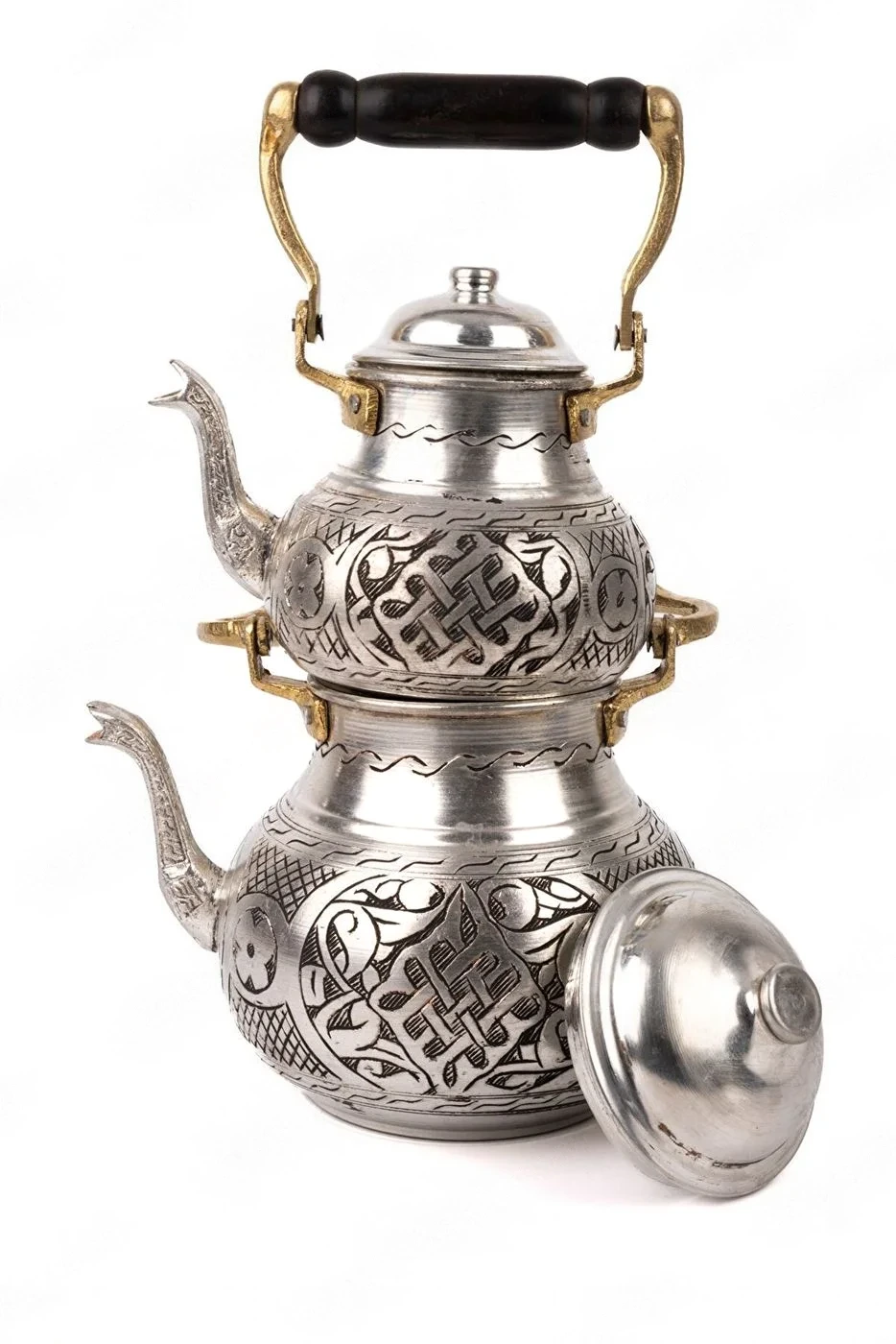 Bakır üstten kulplu el oyması Çaydanlık 01