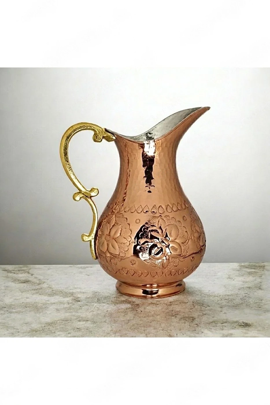 Bakır El Desenli Çiçek Motifli Sürahi 2 LT