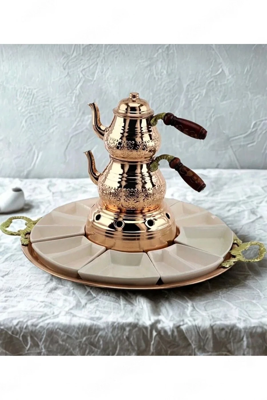 Bakır Kahvaltı Takımı ( Ocaklı Çaydanlık 2+1 lt)