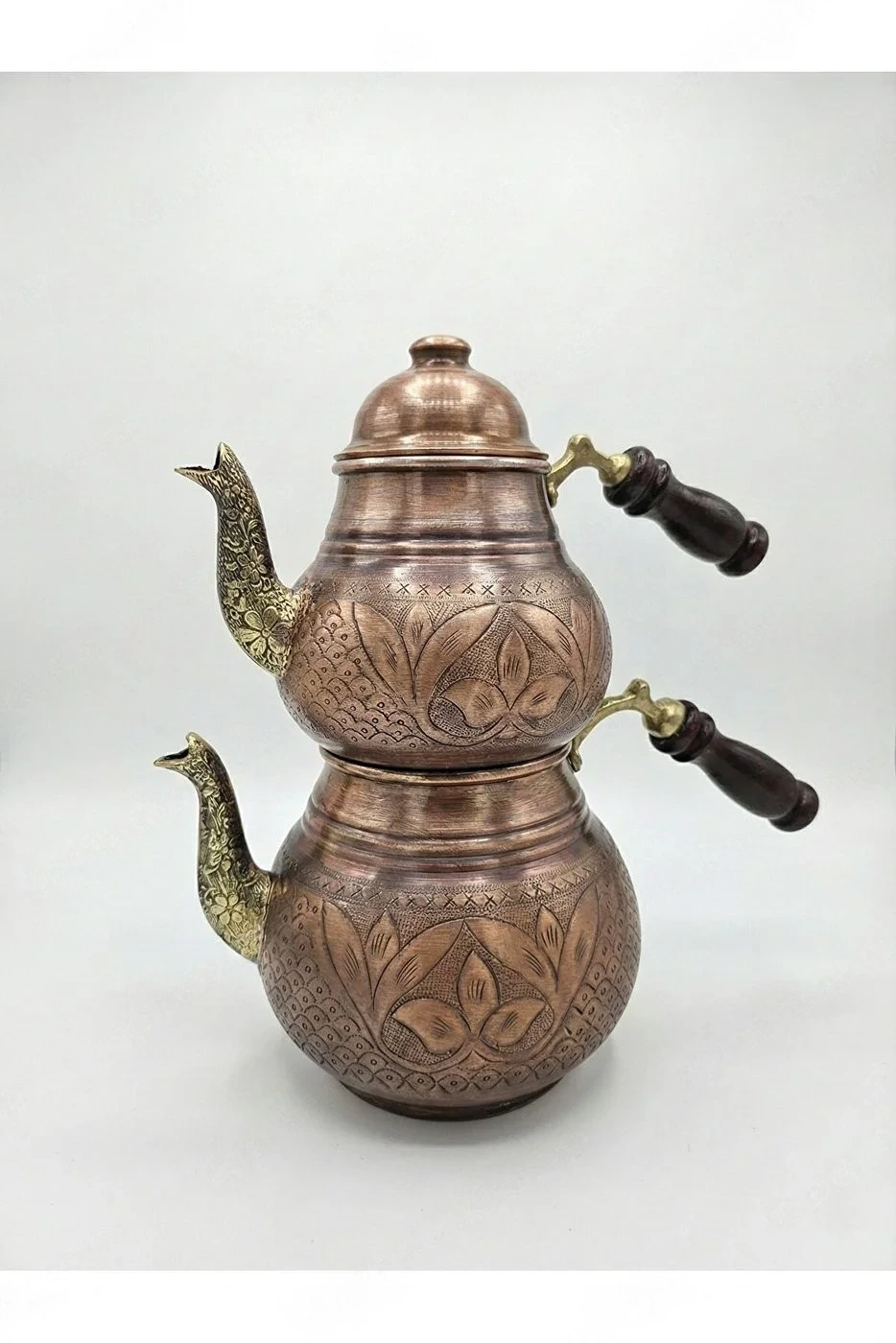 Bakır Çaydanlık Çiçek Desenli Orta Boy. 2.8 lt, 0.70 mm, 850 Gr.