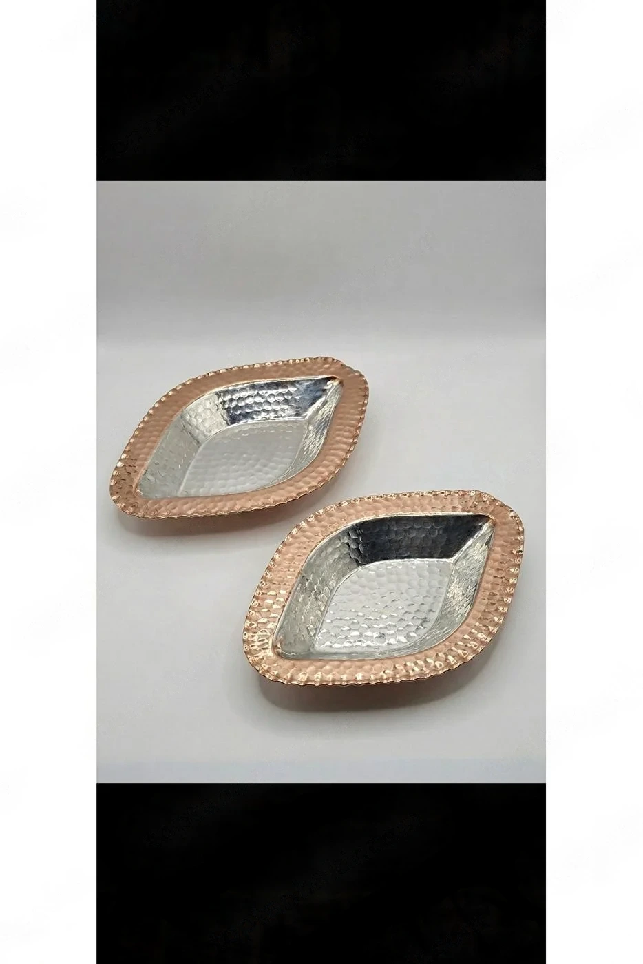 Bakır Köşeli Kayık Sunumluk 21 Cm 2'li Set