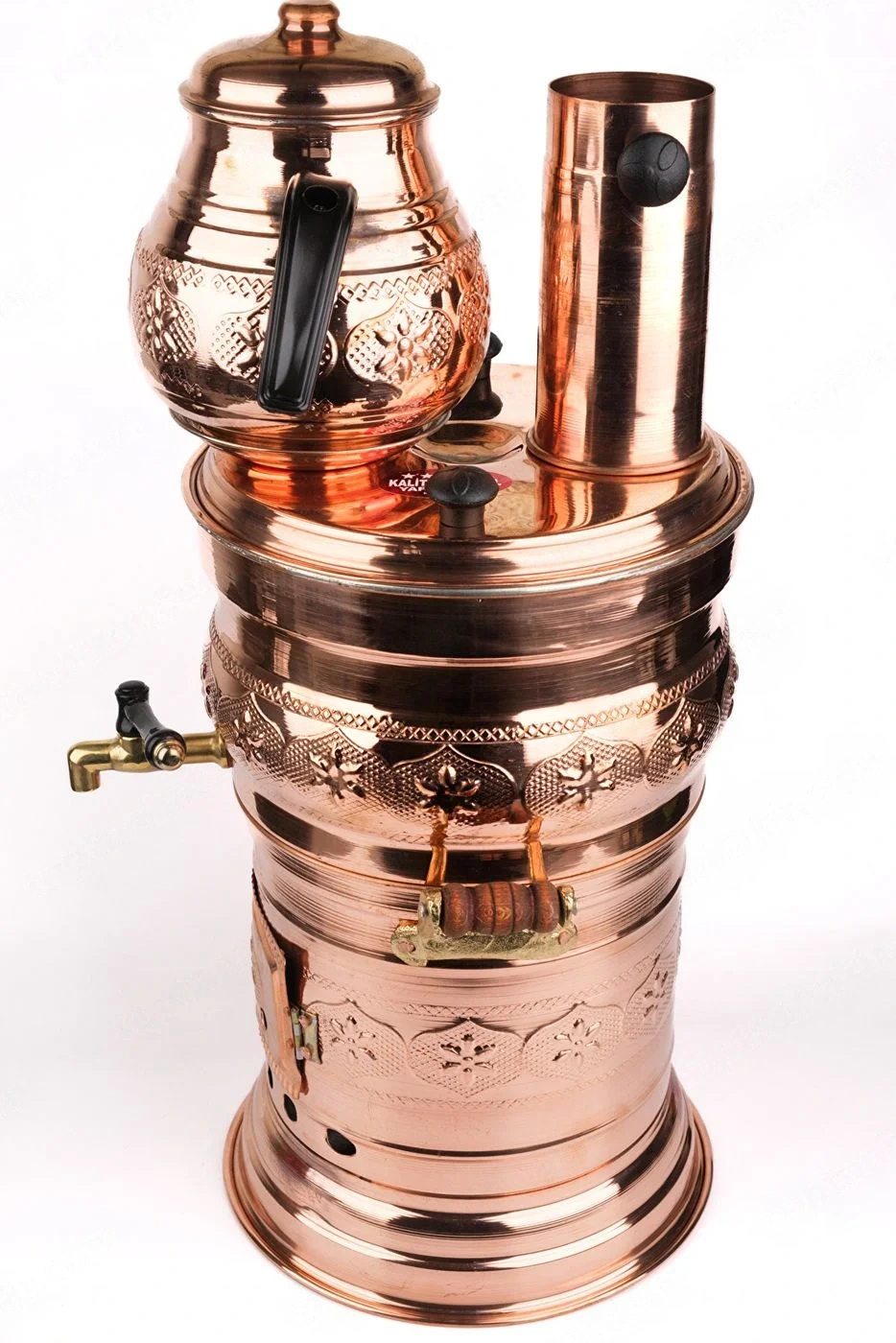 Bakır Güveç Semaver, 4 Litre Su +Demlik, (Demlik Pakete Dahil)