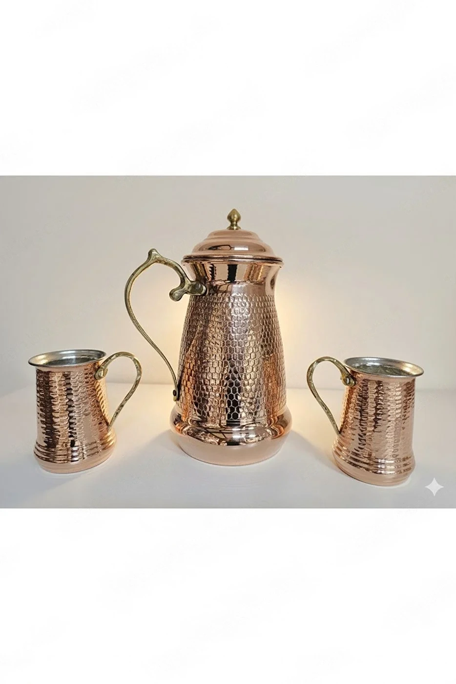 Bakır Zımbalı Sürahi, Bardak Takımı (2 Bardak)