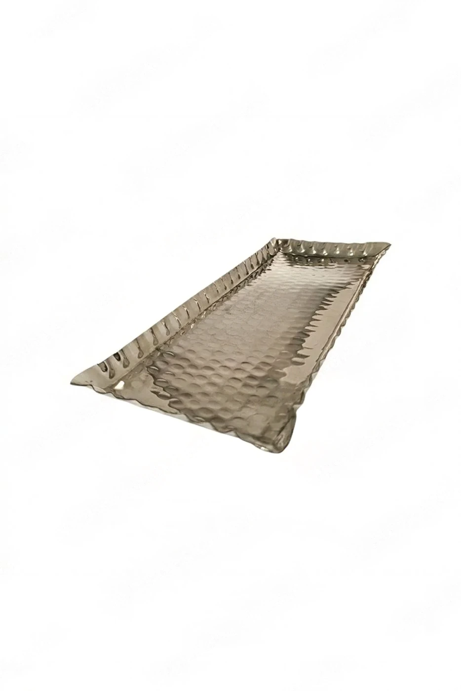 El Yapımı Bakır Tepsi –Dövme Desenli, Dikdörtgen Sunum Tepsisi. 32 × 12 CM