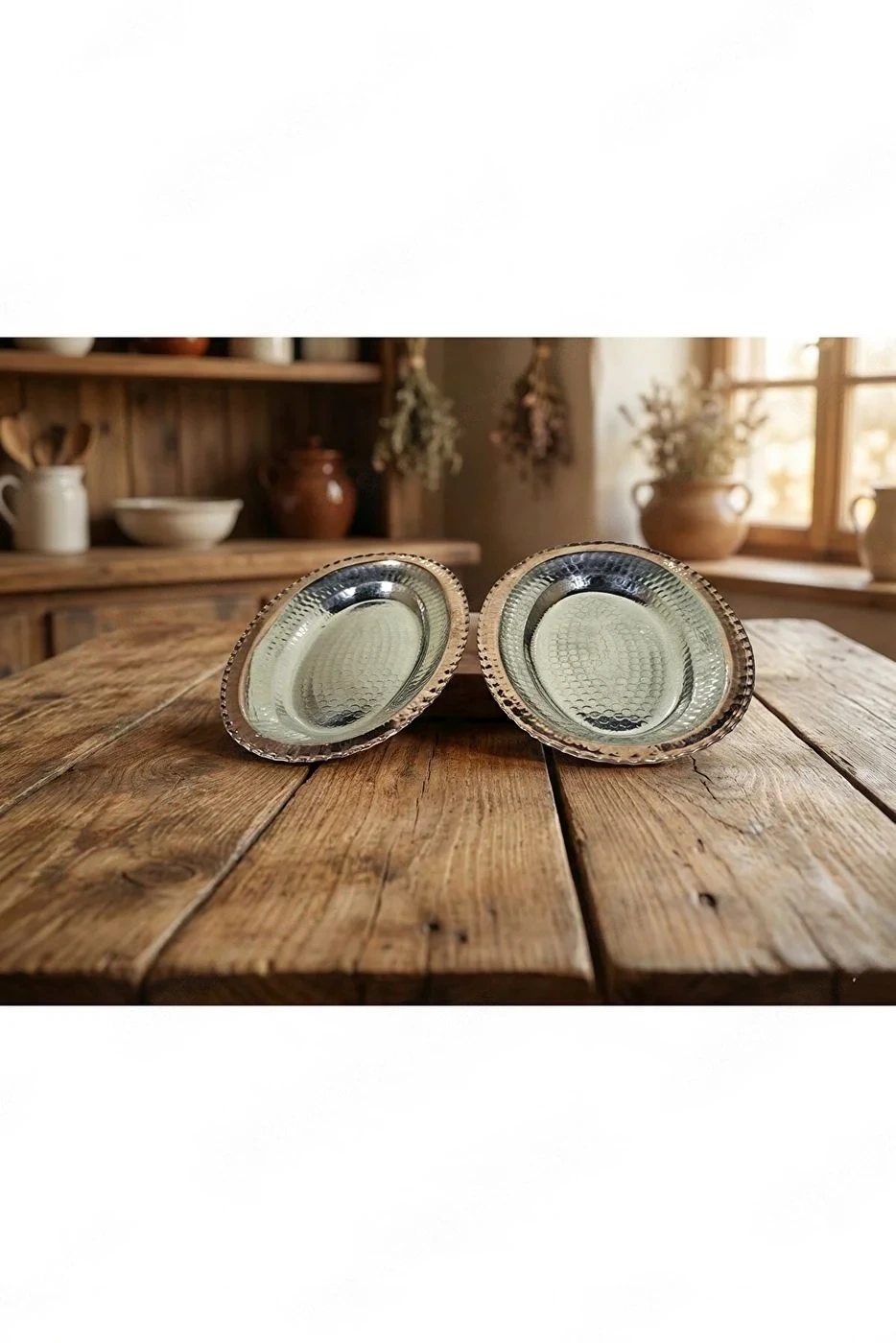 Bakır Kordonlu Sunumluk / Kayık Tabak 2'li, 25 CM