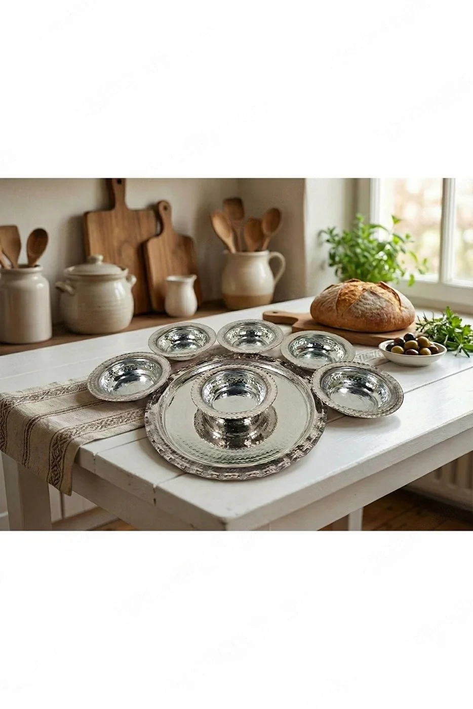Bakır Kordonlu Tepsi (25 CM), Bakır 6'lı Kordonlu Kahvaltılık Çerezlik Meze Tabağı (12 CM)
