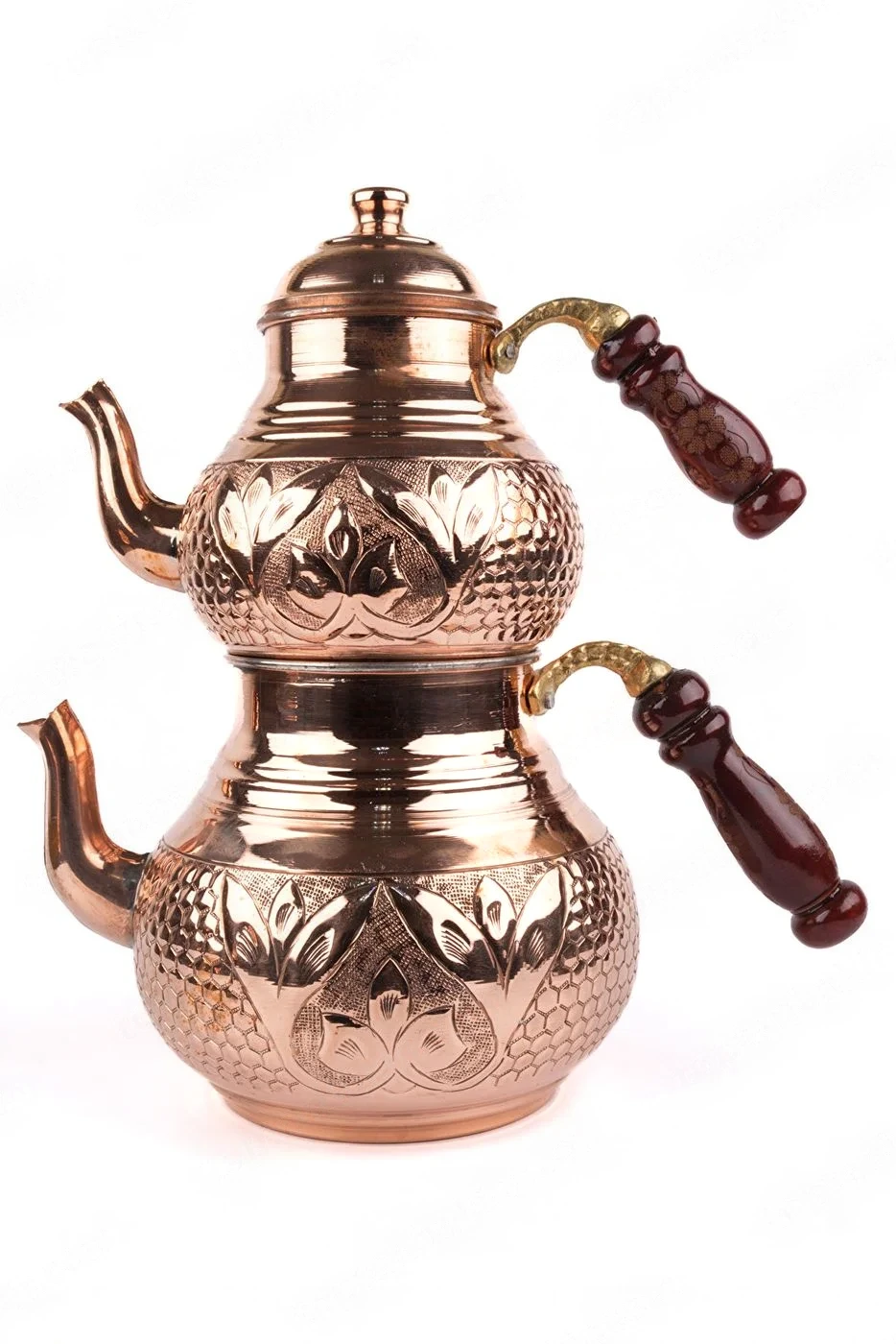 Bakır El Yapımı Zımbalı Çiçek Desenli Çaydanlık (2.8 LT, 0,70 MM Sac)