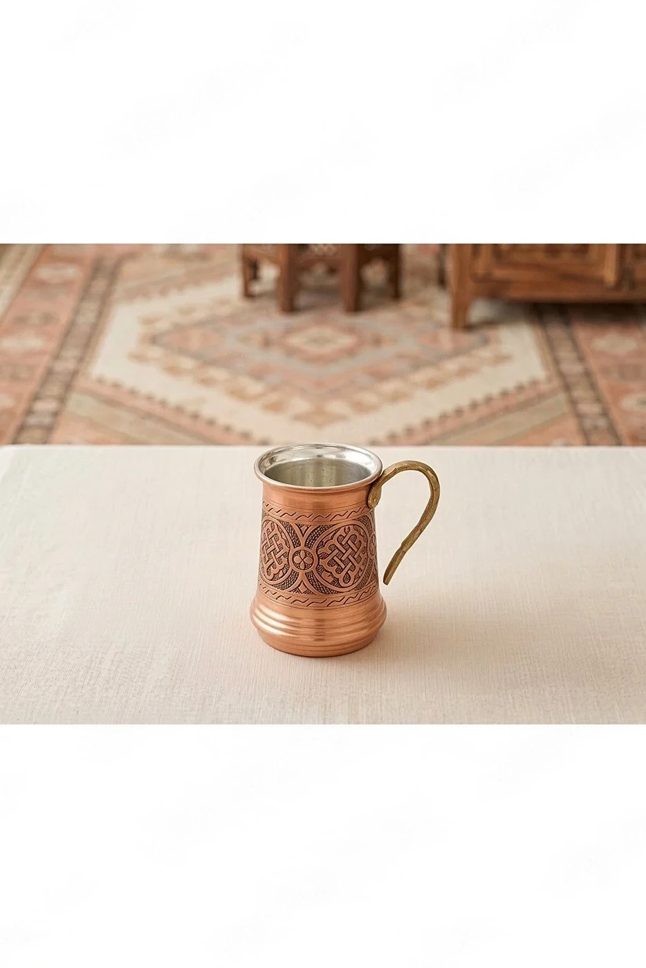 El İşlemesi Bakır Retro Bardak– Orijinal Retro Motif Bakır Su ve Ayran